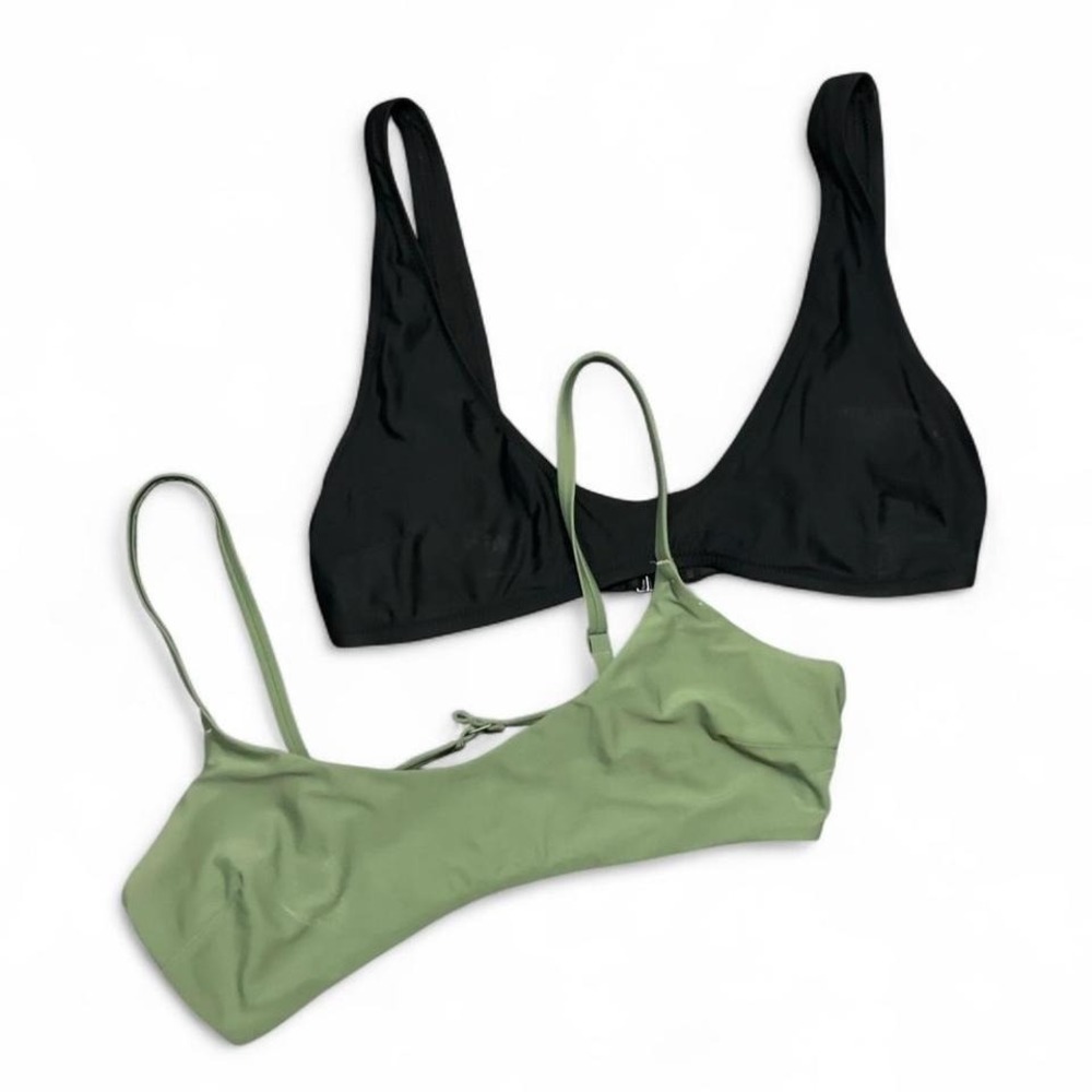 Aerie Scoop Bikini Tops Swimwear Size Large Green‎ & Black Bundle Beachwear